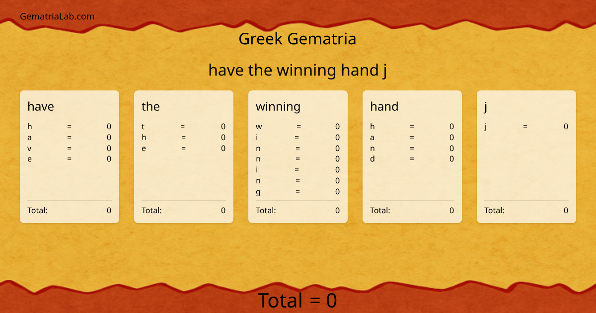 have the winning hand j in greek Gematria